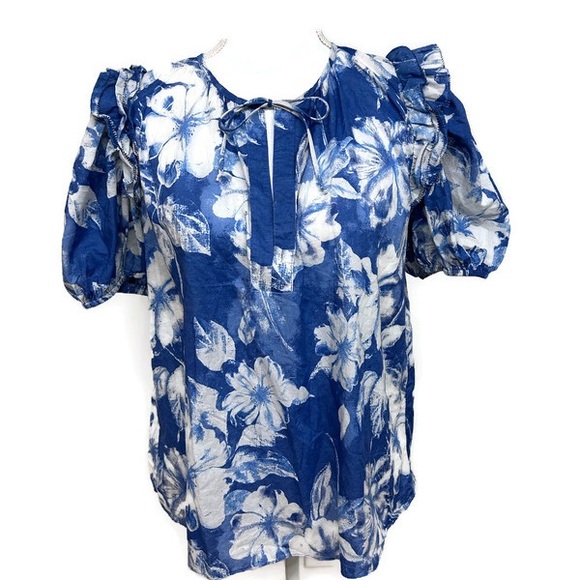 OLIVAEOUS Floral Blue Women's Top Size Medium - Picture 1 of 3
